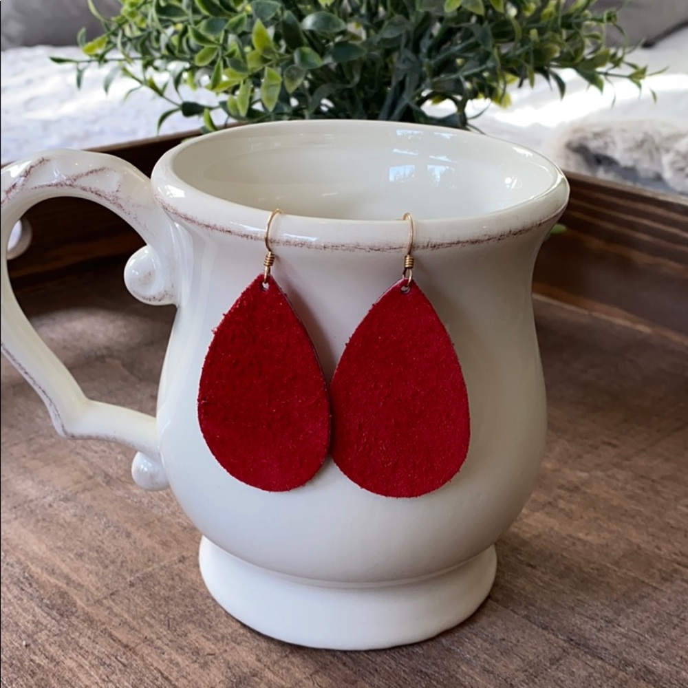 Handmade Red Leather Earrings